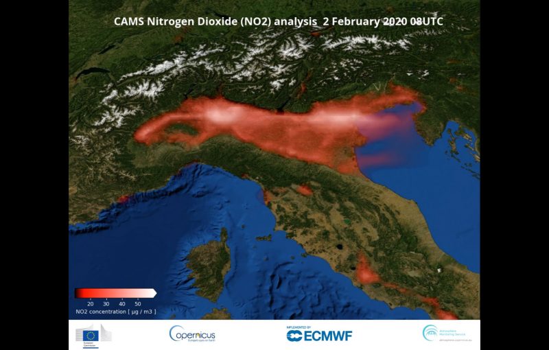Riduzione dei livelli di NO2 nel Nord Italia dopo la chiusura del Paese